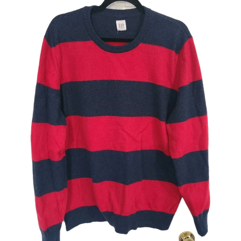 Men's Sz XL Gap Striped Red And Blue Wool Blend Pullover‎ Sweater Preppy